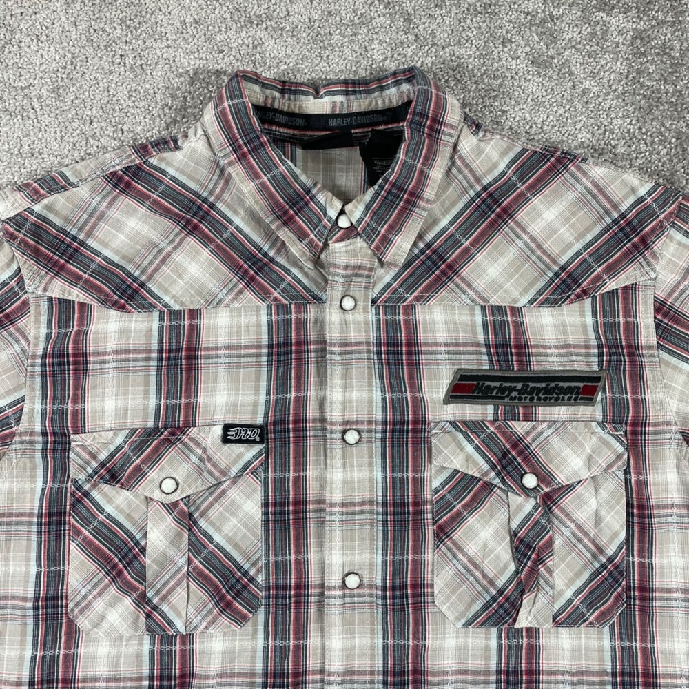 Harley Davidson Snap Shirt Mens XXL Button Up Plaid V Twin Short Sleeve Western